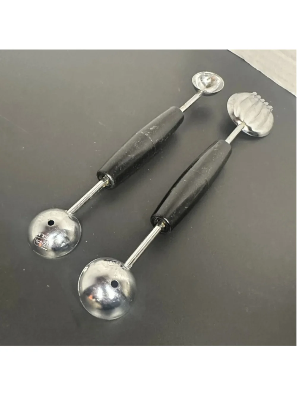 Vintage USA Ecko Melon Baller & Butter Curler Utensil Set w/ Black Handle
